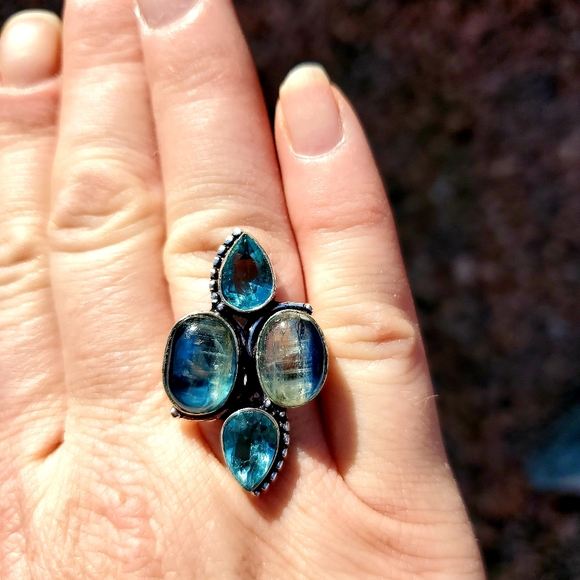 New Kyanite & Blue Topaz 925 Silver Ring. - Picture 4 of 5